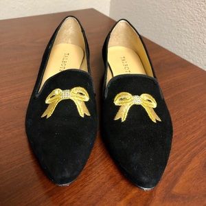 Talbots Gold Bow Suede Loafer Flats Size 6.5